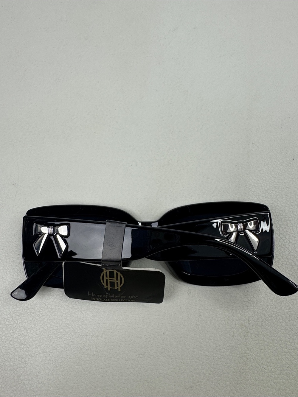 House of Harlow 1960 Black Sunglasses with Silver Bow Accents UV protection New